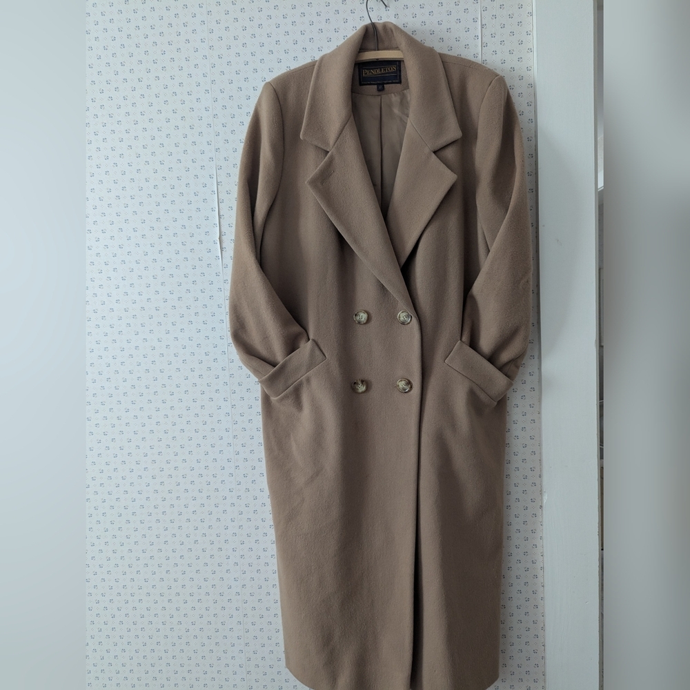 Vintage Pendleton 10P Coat Double-Breasted Wool Satin Lined Classic Maxi
